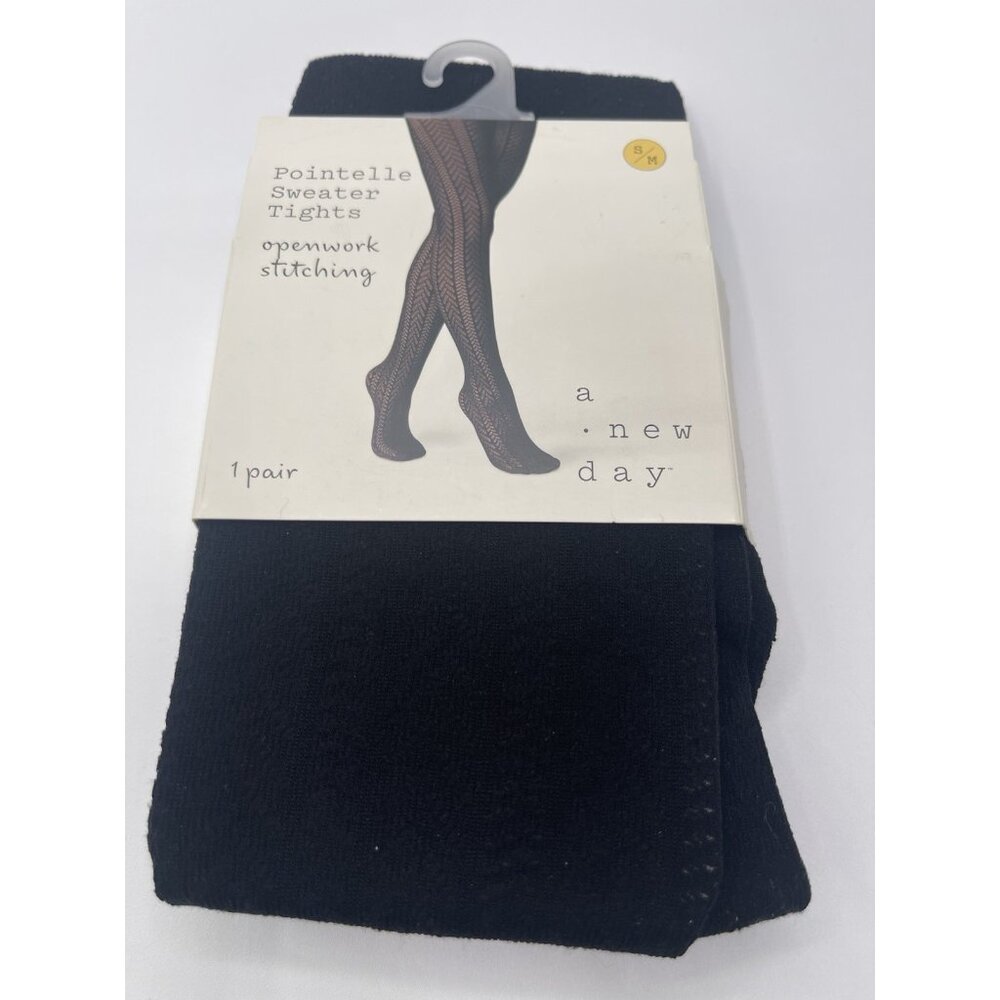 A New Day‎ Women's Pointelle Sweater Tights Size S/M Black Dark Feminine